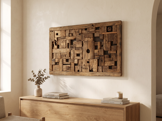 Rustic Block Masif Ahşap Duvar Tablosu | El Yapımı 3D Ahşap Pano