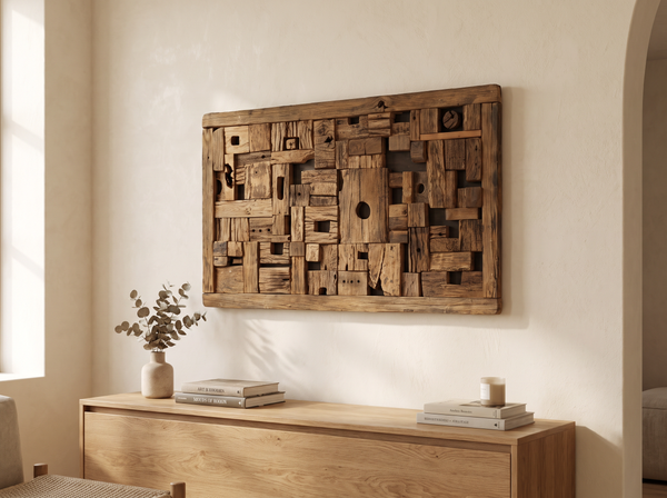 Rustic Block Masif Ahşap Duvar Tablosu | El Yapımı 3D Ahşap Pano
