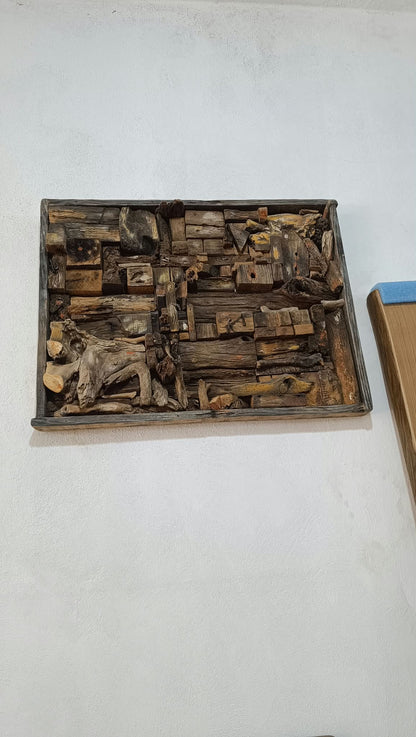 Eskitme Ahşap & Kütük Parçalı 3D Sanatsal Duvar Tablosu | Otantik Duvar Panosu