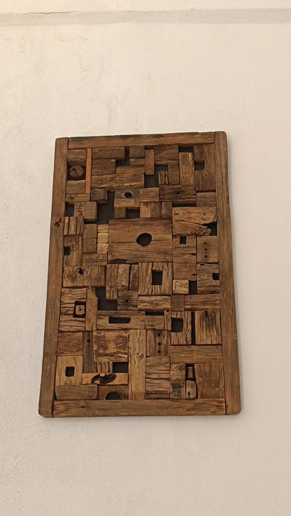 Rustic Block Masif Ahşap Duvar Tablosu | El Yapımı 3D Ahşap Pano