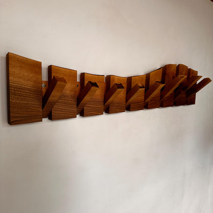 Masif Ahşap Katlanır Gizli Askılı Duvar Portmantosu - Live Edge Piano Rack
