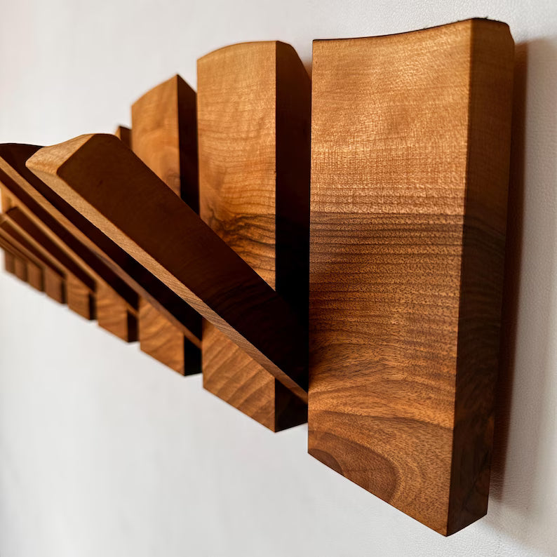 Masif Ahşap Katlanır Gizli Askılı Duvar Portmantosu - Live Edge Piano Rack