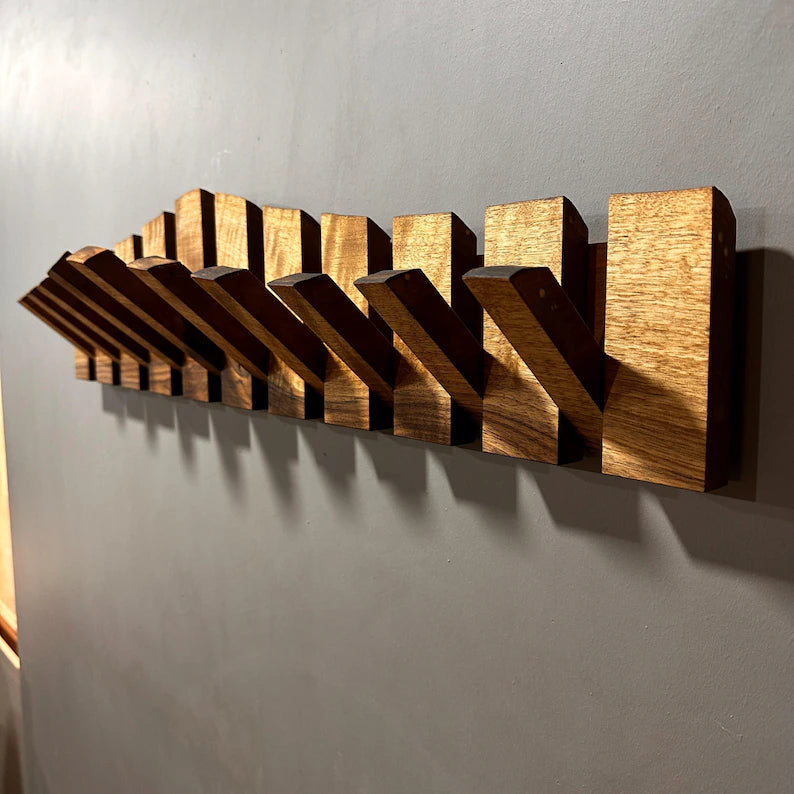 Masif Ahşap Katlanır Gizli Askılı Duvar Portmantosu - Live Edge Piano Rack