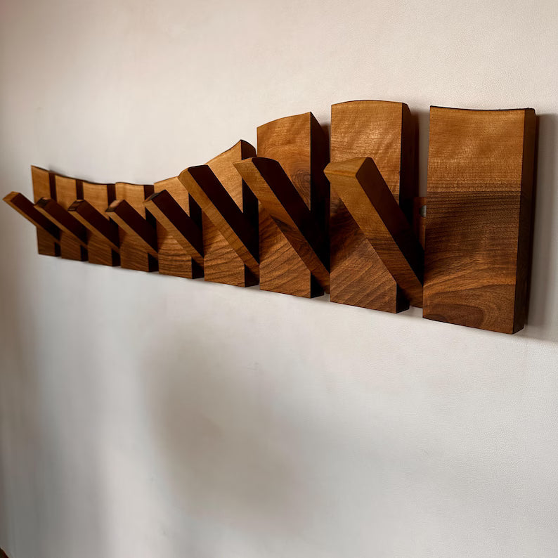 Masif Ahşap Katlanır Gizli Askılı Duvar Portmantosu - Live Edge Piano Rack