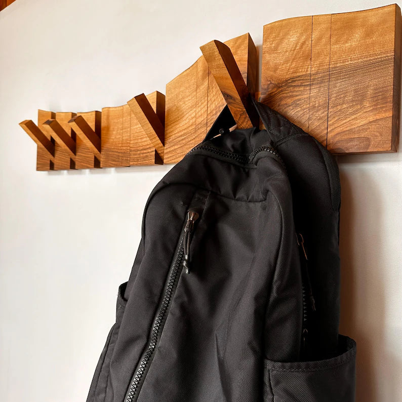 Masif Ahşap Katlanır Gizli Askılı Duvar Portmantosu - Live Edge Piano Rack