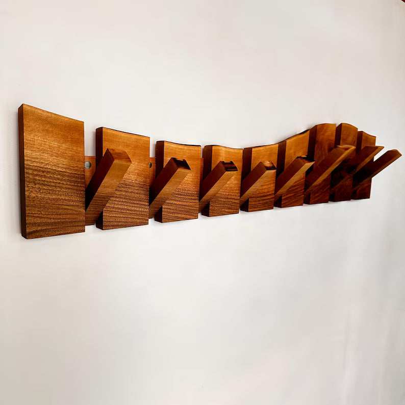 Masif Ahşap Katlanır Gizli Askılı Duvar Portmantosu - Live Edge Piano Rack