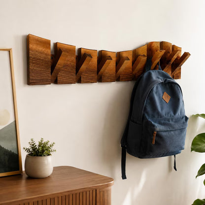 Masif Ahşap Katlanır Gizli Askılı Duvar Portmantosu - Live Edge Piano Rack