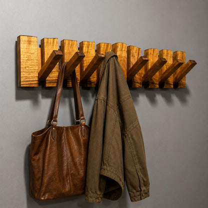 Masif Ahşap Katlanır Gizli Askılı Duvar Portmantosu - Live Edge Piano Rack