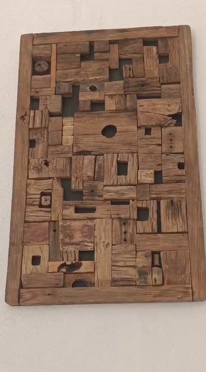 Rustic Block Masif Ahşap Duvar Tablosu | El Yapımı 3D Ahşap Pano