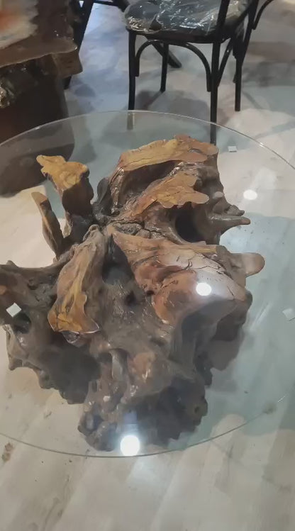 Özel Tasarım Doğal Ağaç Kökü Yuvarlak Orta Sehpa (Cam Tablalı)