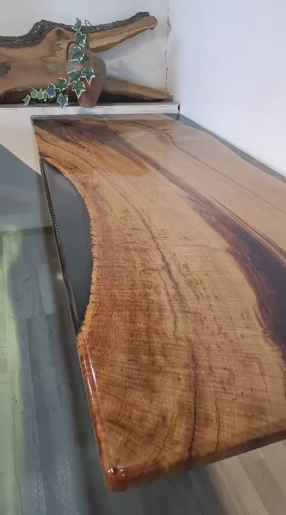 Özel Tasarım şeffaf Epoxy Doğal Ahşap Yemek Masası